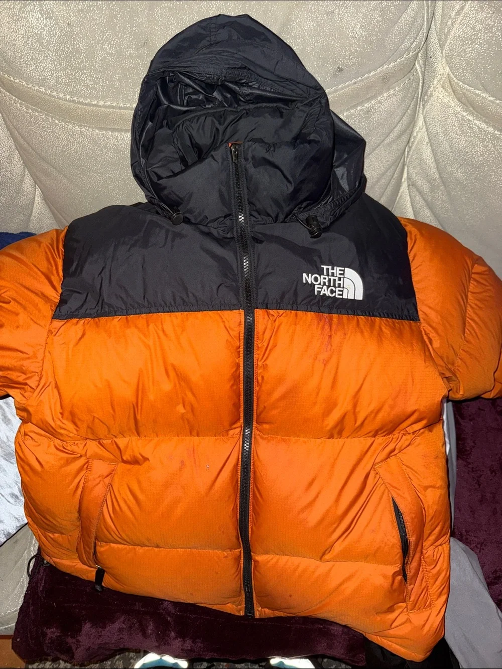 The North Face Men’s Orange and Black Puffer Jacket